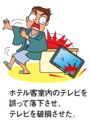 ホテル客室内のテレビを誤って落下させテレビを破損した